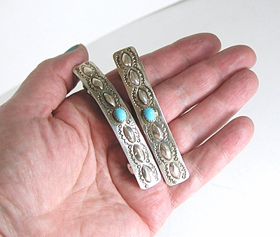 one pair sterling silver with turquoise stone barrettes