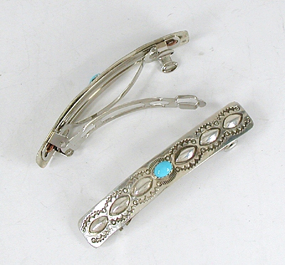 one pair sterling silver with turquoise stone barrettes