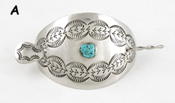 Authentic Native American stamped sterling silver turquoise hair stick barrette by Navajo silversmith Jolene Begay