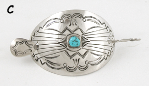 Authentic Native American stamped sterling silver turquoise hair stick barrette by Navajo silversmith Jolene Begay