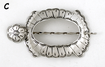 Authentic Native American stamped sterling silver turquoise hair stick barrette by Navajo silversmith Jane Douglas