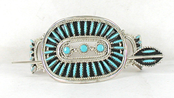 Native American Needlepoint turquoise hair stick barrette by Zuni Gerald Etsate