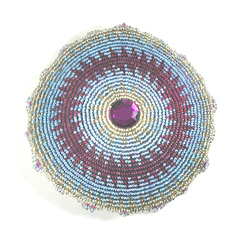 Authentic Native American Hand Beaded Round Barrette with leather lined back by Pine Ridge Lakota artisan 