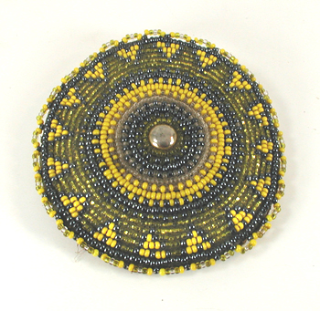 Authentic Native American Hand Beaded Round Barrette with leather lined back by Pine Ridge Lakota artisan 