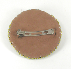 Authentic Native American Hand Beaded Round Barrette with leather lined back by Pine Ridge Lakota artisan 