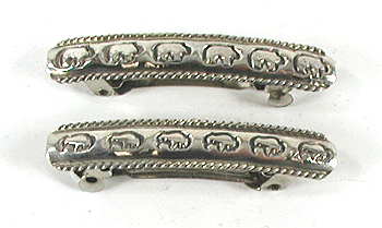 one pair stamped sterling silver Bison barrettes