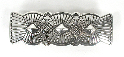 Authentic Native American sterling silver stamped repousse barrette by Navajo artist Arnold Blackgoat