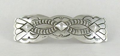 Authentic Native American sterling silver stamped repousse barrette by Navajo artist Marcella James