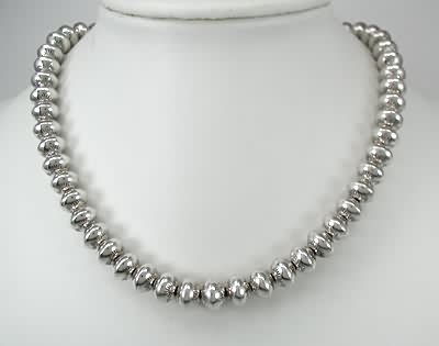 Native American Sterling Silver stamped bead necklace Navajo pearls