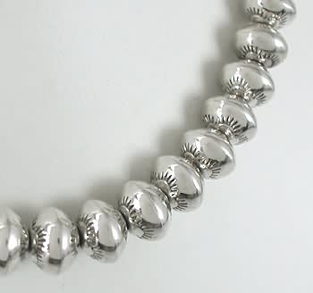 Native American Sterling Silver stamped bead necklace Navajo pearls