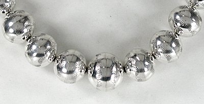 Authentic Native American Sterling Silver stamped graduated bead necklace by Navajo Jeffrey Nelson