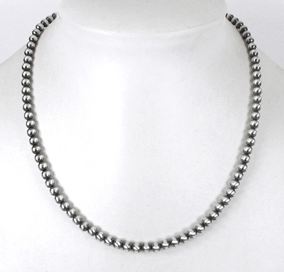 Sterling Silver  bead necklace 5mm beads smooth satin antiqued finish