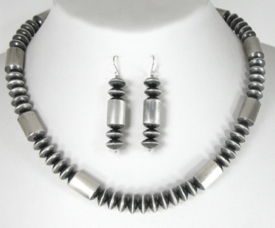 authentic Native American hand made Sterling Silver antiqued 18 inch necklace and earrings set  by Navajo silversmith Tashina Haley