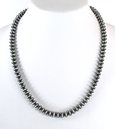 authentic Native American hand made Sterling Silver smooth bead necklace 21 inch by Navajo silversmith Michelle Jameson