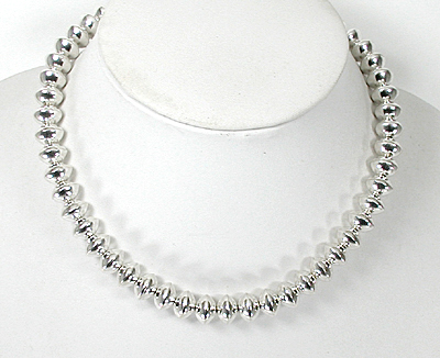 authentic Native American hand made Sterling Silver smooth bead necklace 19 1/2 inch by Navajo silversmith Veltia Haley