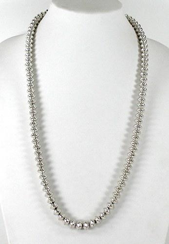 authentic Native American handmade Sterling Silver Navajo Pearls smooth bead necklace 28 1/2 inch by Navajo silversmith Jeff Nelson