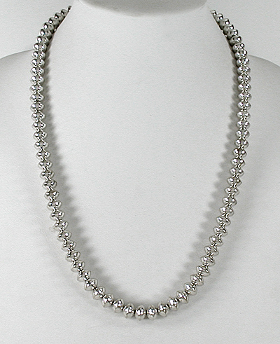authentic Native American handmade Sterling Silver Navajo Pearls smooth bead necklace 24 inch by Navajo silversmith Jeff Nelson