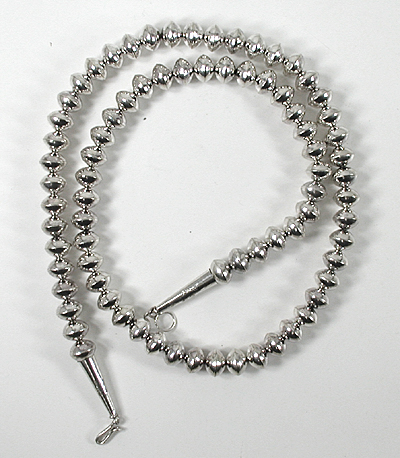 authentic Native American handmade Sterling Silver smooth bead necklace 24 inch by Navajo silversmith Jeff Nelson