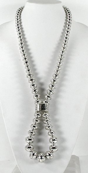 authentic Native American hand made Sterling Silver stamped bead necklace with jacla 28 inch by Navajo silversmith Jeffrey Castillo