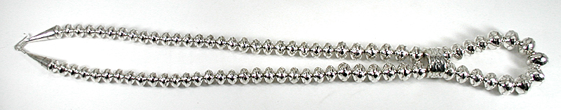 authentic Native American hand made Sterling Silver stamped bead necklace 28 inch by Navajo silversmith Jeffrey Castillo