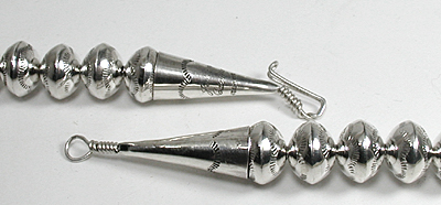 authentic Native American hand made Sterling Silver stamped bead necklace 28 inch by Navajo silversmith Jeffrey Castillo