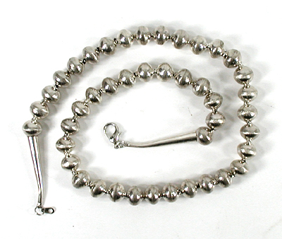 authentic Native American hand made Sterling Silver smooth bead necklace 20 inch by Navajo silversmith Trevia Jim
