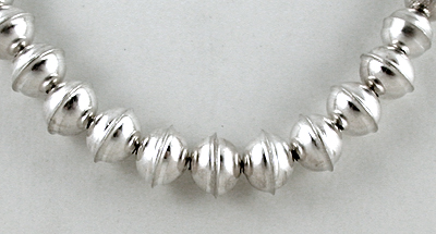 authentic Native American hand made Sterling Silver smooth bead necklace 26 inch by Navajo silversmith Juanita Skeets