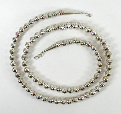 authentic Native American hand made Sterling Silver smooth bead necklace 26 inch by Navajo silversmith Juanita Skeets