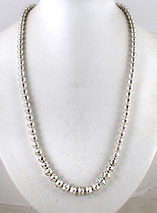 authentic Native American hand made Sterling Silver smooth bead necklace 26 inch by Navajo silversmith Juanita Skeets