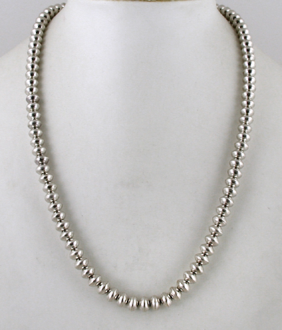 authentic Native American hand made Sterling Silver smooth bead necklace 22 inch by Navajo silversmith Michelle Jameson