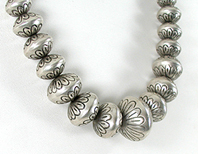 authentic Native American hand made Sterling Silver Stamped bead necklace 25 inch by Navajo silversmith Helen Chee