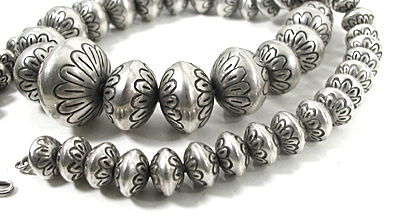 authentic Native American hand made Sterling Silver Stamped bead necklace 25 inch by Navajo silversmith Helen Chee