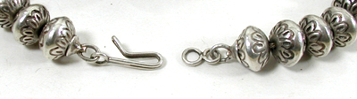 authentic Native American hand made Sterling Silver Stamped bead necklace 25 inch by Navajo silversmith Helen Chee