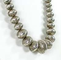 uthentic Native American hand made Sterling Silver Stamped bead necklace 31 inch by Navajo silversmith S. Wilson