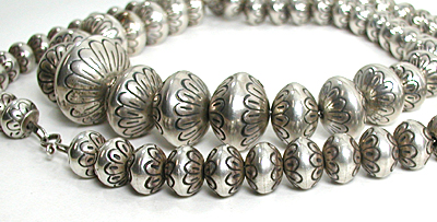 authentic Native American hand made Sterling Silver Stamped bead necklace 31 inch by Navajo silversmith S. Wilson