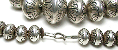 authentic Native American hand made Sterling Silver Stamped bead necklace 31 inch by Navajo silversmith S. Wilson
