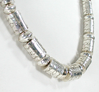 authentic Native American hand made Sterling Silver Stamped bead necklace 25 inch by Navajo silversmith Helen Chee