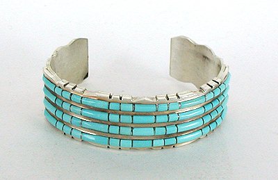 Hand made Native American Indian Zuni Sterling Silver Inlay Bracelet
