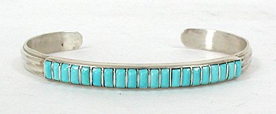 Native American Zuni Sterling Silver Turquoise Inlay Bracelet
