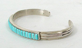 Native American Zuni Sterling Silver Turquoise Inlay Bracelet