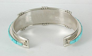 Native American Navajo Sterling Silver Turquoise Inlay Bracelet