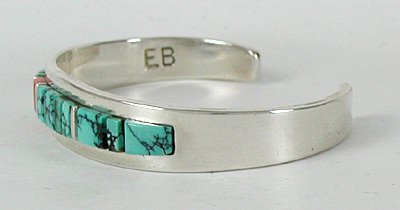Hand made Native American Indian Navajo Sterling Silver turquoise Inlay Bracelet