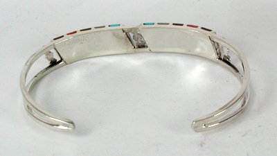 Hand made Native American Indian Zuni Sterling Silver Multi-Stone Inlay Bracelet