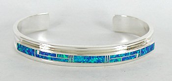 Authentic Native American Indian Navajo Sterling Silver Opal Inlay Bracelet