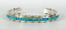 Authentic Sterling Silver Native American Navajo Opal Inlay Bracelet