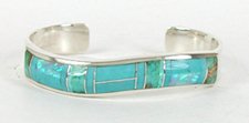 Authentic Native American Sterling Silver Turquoise and Opal Inlay Bracelet by Navajo Kenneth Bitsie