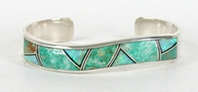 Authentic Native American Sterling Silver Turquoise and Opal Inlay Bracelet by Navajo Kenneth Bitsie