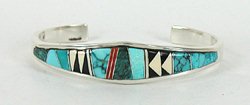 Authentic Native American Sterling Silver Turquoise and Opal Inlay Bracelet by Navajo Patrick and Laura Lincoln