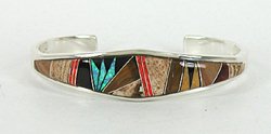 Authentic Native American Sterling Silver Turquoise and Opal Inlay Bracelet by Navajo Patrick and Laura Lincoln