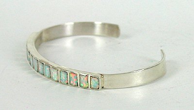 Sterling Silver Turquoise and Opal Inlay Bracelet